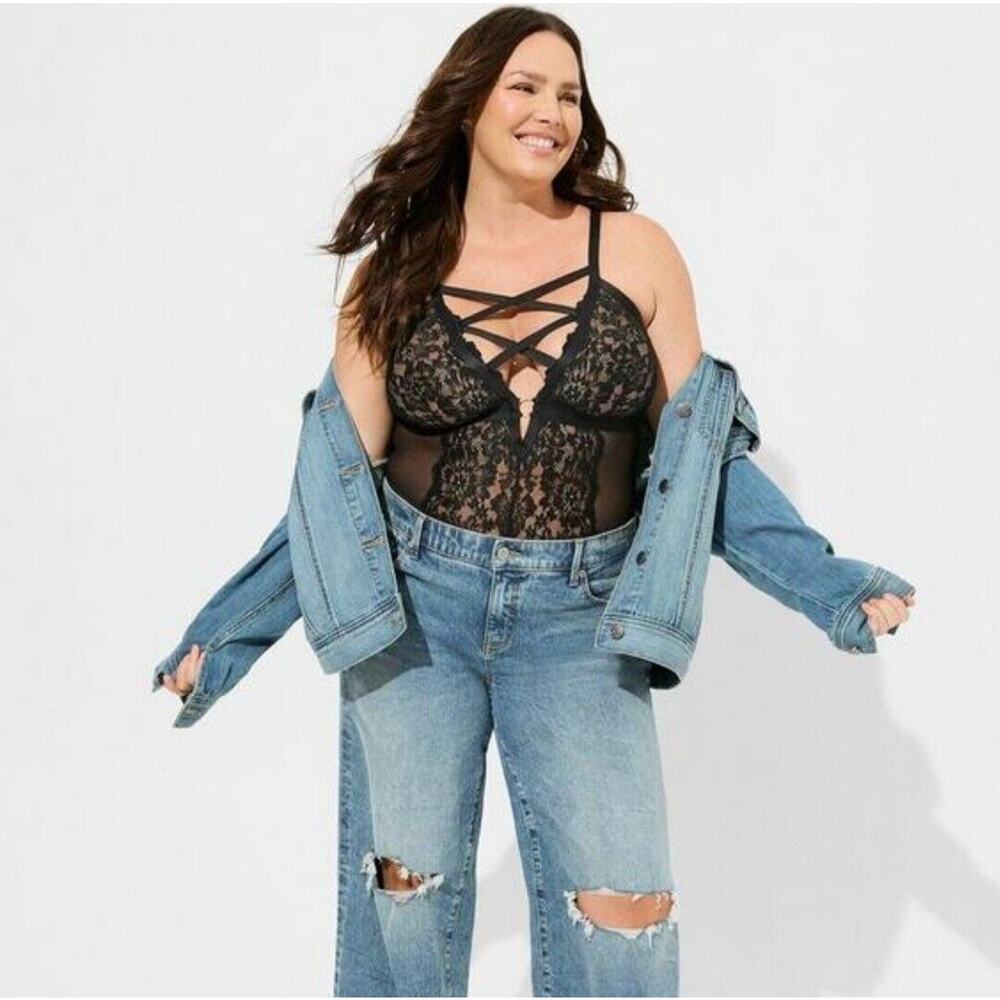 NWT Torrid Sexy Black Strappy Lace & Mesh Lingerie Bodysuit Plus Size 1 (14/16) - Picture 16 of 16